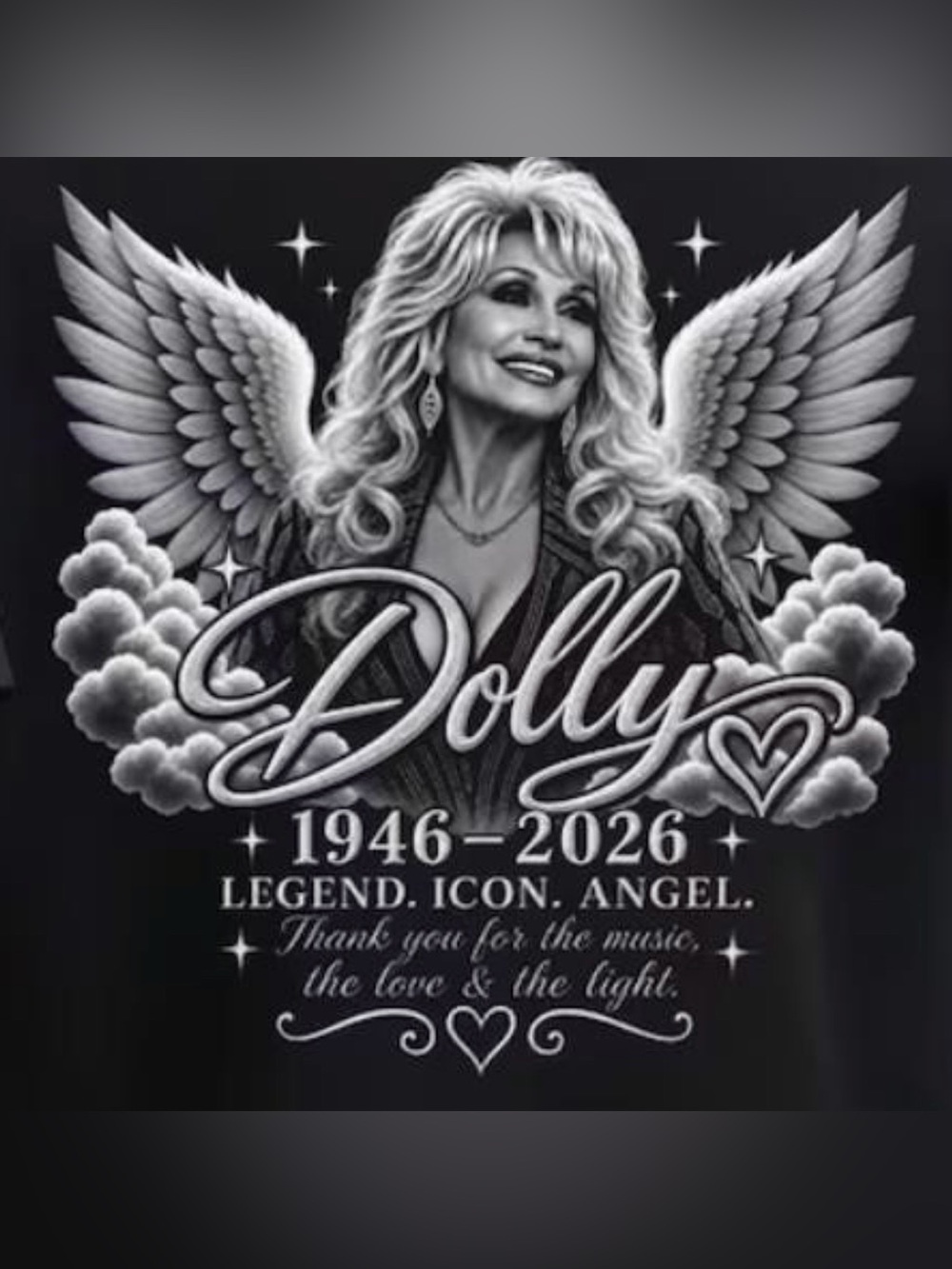NEW Dolly Memorial Angel Graphic T-shirt - Black & White